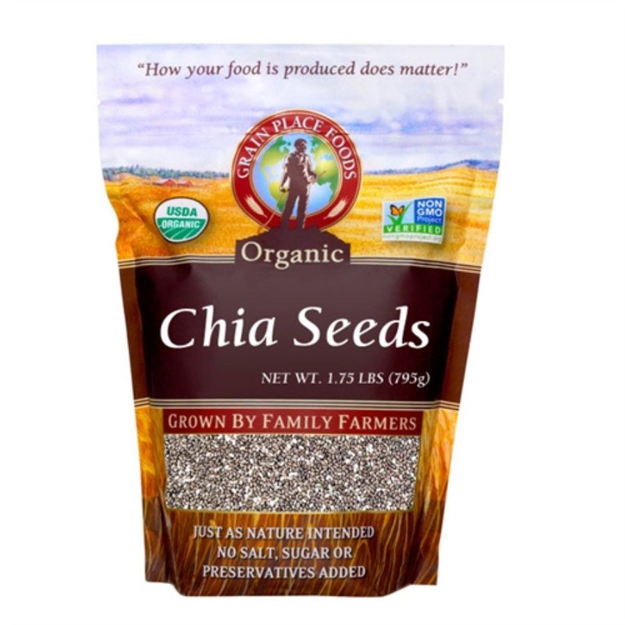 One 1.75 lb. Bag of Organic Chia Seeds on White Background