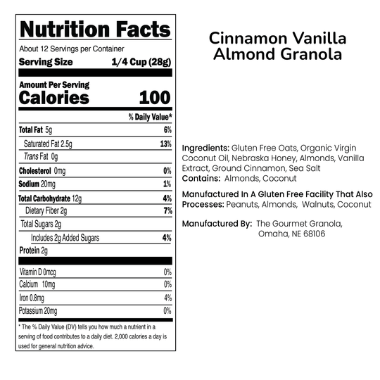 Cinnamon Vanilla Almond Granola | 12 oz. Bag | 3 Pack | Gluten, Dairy, & Soy Free | Made in Omaha, NE | The Gourmet Granola