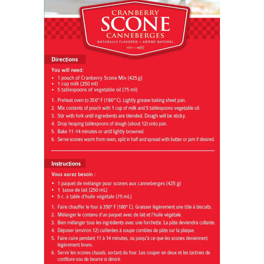 Cranberry Scone Mix | 15 oz. | Easy To Bake | 2 Pack | Shipping Included | Smother With Fruit Spreads and Butter | No Food Dyes or MSG