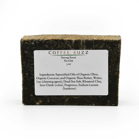 Bar of soap with a label on a white background