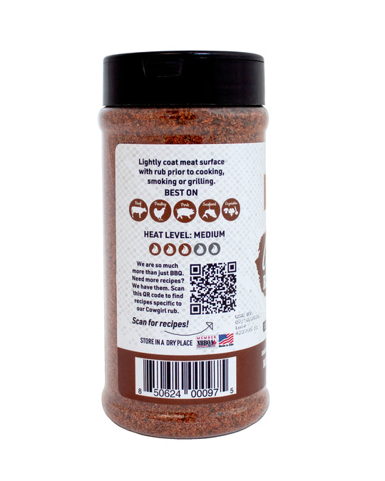 Cowgirl Gluten Free Natural BBQ Rub 11.4 oz | Great for Grilling or Smoking Meat | Made in Hickman, NE | Fat Boy Hickman's BBQ