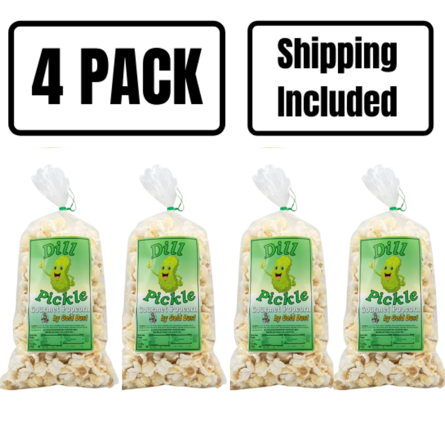 Dill Pickle Gourmet Popcorn | 2 oz. bag | 4 Pack | Perfect Snack For Pickle Lovers | Fluffy & Soft Kernels | Salty, Sweet, and Sour Combo | Grab & Go | Nebraska Popcorn | Shipping Included