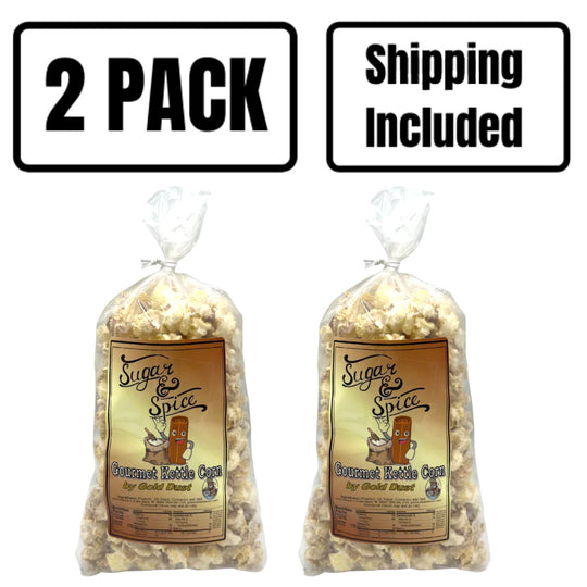 Cinnamon and Sugar Kettle Corn | 2 oz. bag | 2 Pack | Perfect Blend Of Cinnamon & Sugar | Sweet and Savory | On the Go Snack | All Natural | Gluten Free | Fresh and Fluffy Popped Popcorn Kernels | Nebraska Popcorn | Shipping Included