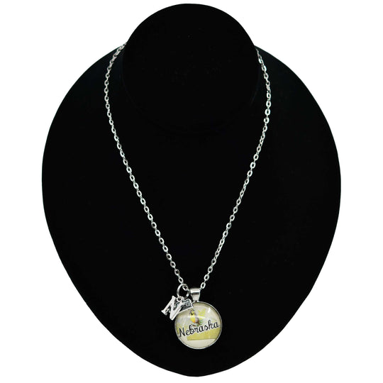 Nebraska State Charm Necklace With Meadowlark Bird Design | Multiple Colors | Silver Chain | 24" Chain and 1" Charm | Create