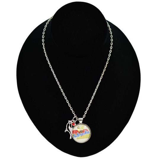 Nebraska State Charm Necklace With Meadowlark Bird Design | Multiple Colors | Silver Chain | 24" Chain and 1" Charm | Create
