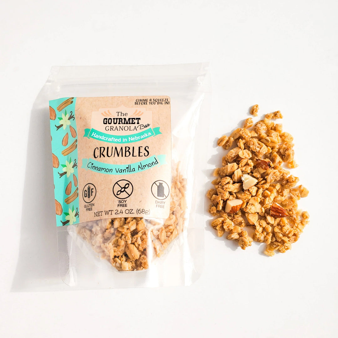 Cinnamon Vanilla Almond Crumbles | 2.4 oz. Bag | Gluten, Dairy, & Soy Free | Healthy Snack | Made in Omaha, NE | The Gourmet Granola