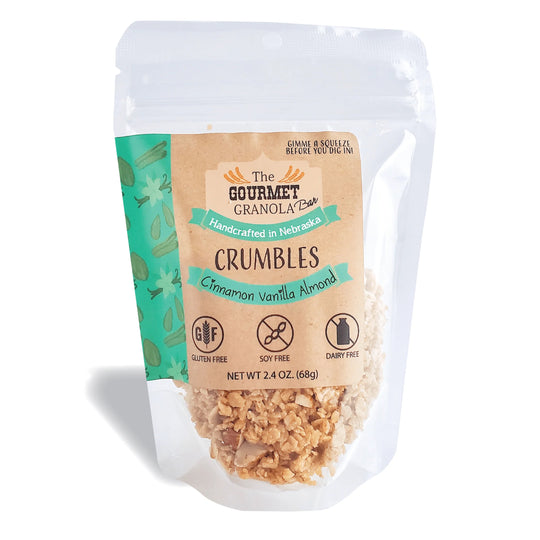 Cinnamon Vanilla Almond Crumbles | 2.4 oz. Bag | Gluten, Dairy, & Soy Free | Healthy Snack | Made in Omaha, NE | The Gourmet Granola