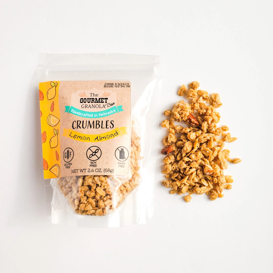 Lemon Almond Crumbles | 2.4 oz. Bag | Fresh Hint of Lemon | Gluten, Soy, & Dairy Free | Made in Omaha, NE | The Gourmet Granola