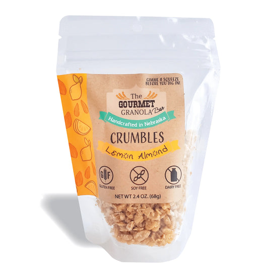 Lemon Almond Crumbles | 2.4 oz. Bag | Fresh Hint of Lemon | Gluten, Soy, & Dairy Free | Made in Omaha, NE | The Gourmet Granola