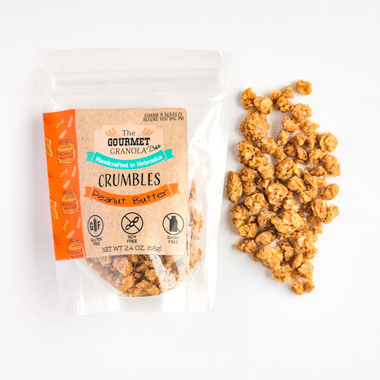 Peanut Butter Crumbles | 2.4 oz. Bag | Gluten, Dairy, & Soy Free | Nutriously Smart | Made in Omaha, NE | The Gourmet Granola