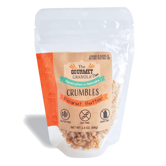 Peanut Butter Crumbles | 2.4 oz. Bag | Gluten, Dairy, & Soy Free | Nutriously Smart | Made in Omaha, NE | The Gourmet Granola