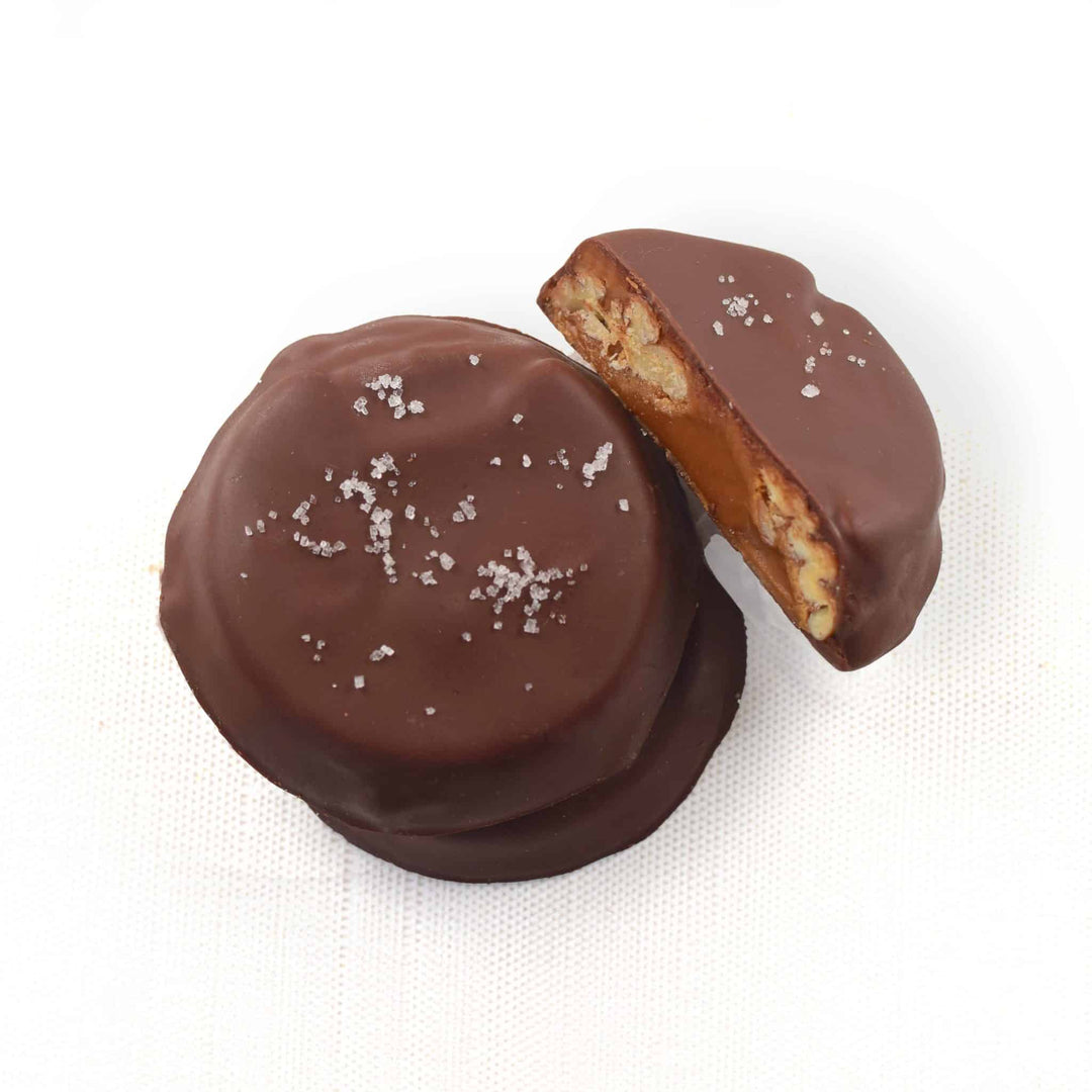 Chocolate-covered cookies with a white background