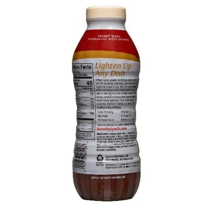 The back of a 16 ounce bottle of Light and Lean Dorothy Lynch on a white background