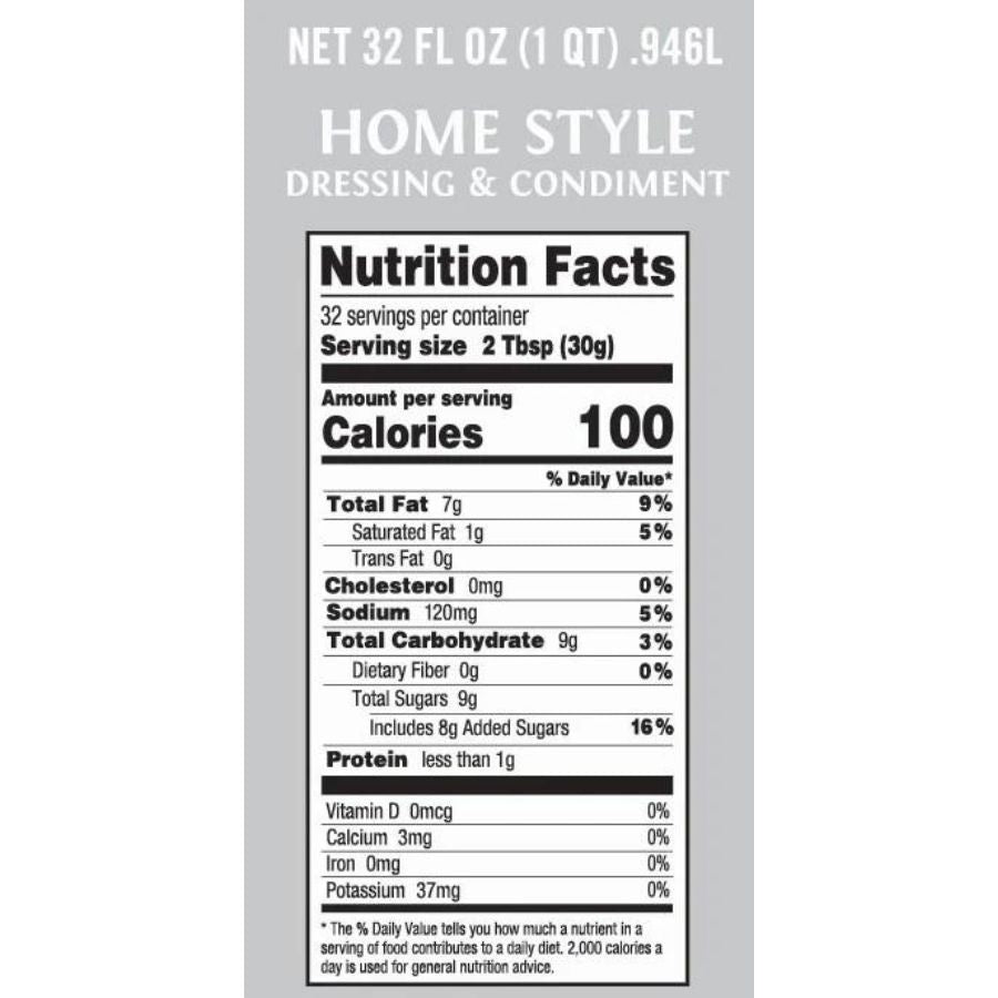 The nutrition fact label for a 32 ounce Dorothy Lynch