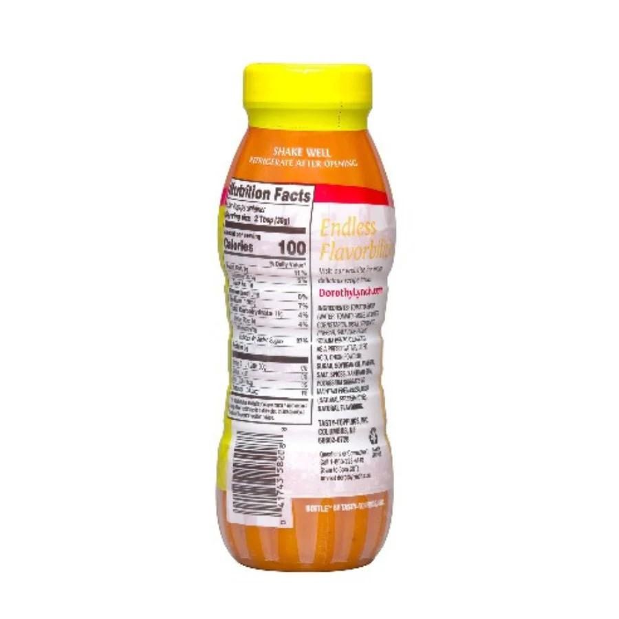 The Nutrition Fact label on an 8 ounce Dorothy Lynch bottle on a white background