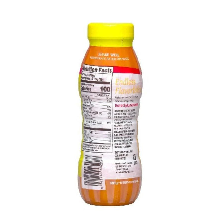 The Nutrition Fact label on an 8 ounce Dorothy Lynch bottle on a white background
