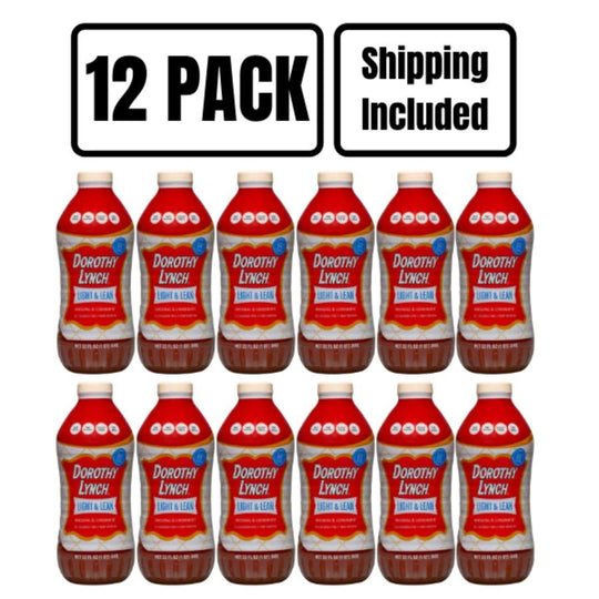 A twelve pack of 32 ounce Light and Lean Dorothy Lynch on a white background