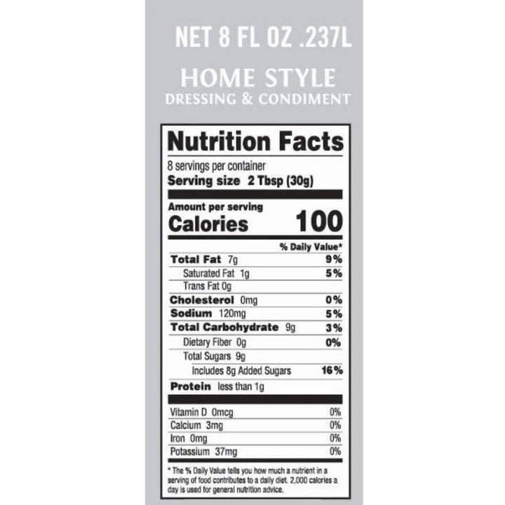 The Nutrition fact label for Dorothy Lynch