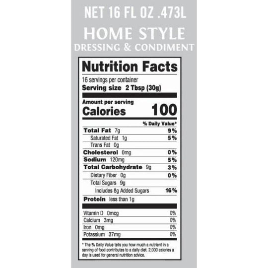 The nutrition fact label for 32 ounce Dorothy Lynch bottle