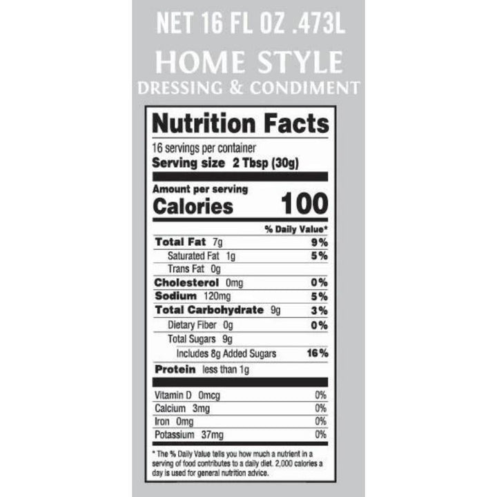 The nutrition fact label for a 16 ounce Dorothy Lynch bottle