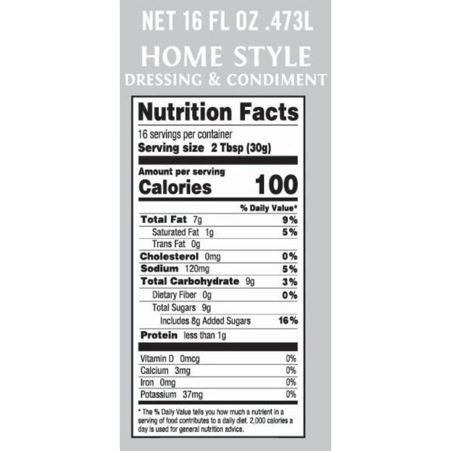 The nutrition fact label for a 16 ounce bottle of Dorothy Lynch