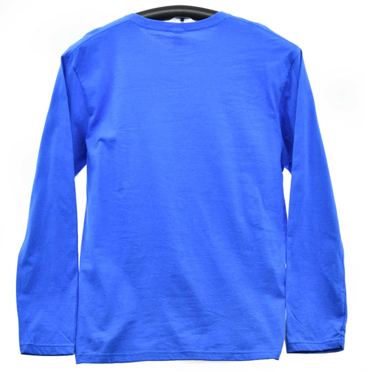 Blue long-sleeve shirt on a white background
