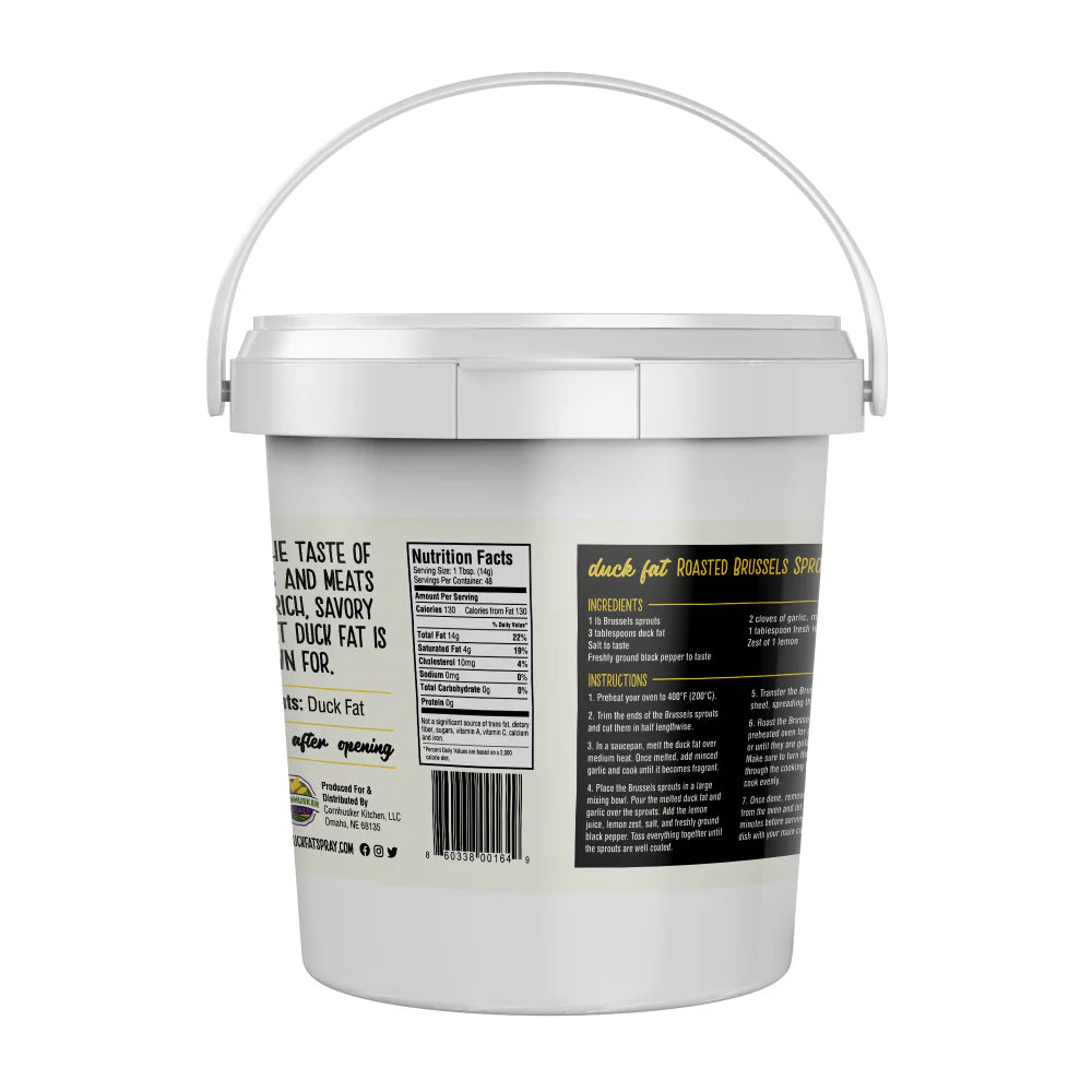 White bucket with black label on a white background