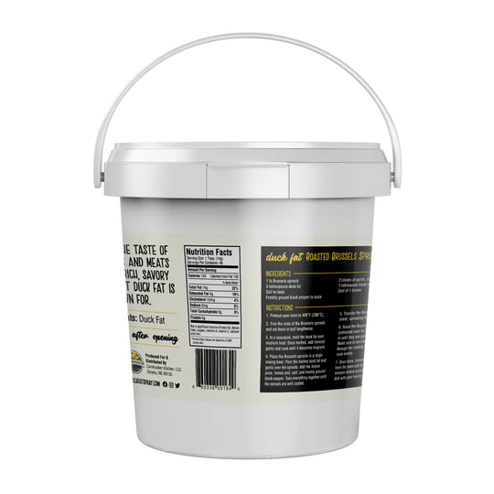 White bucket with black label on a white background