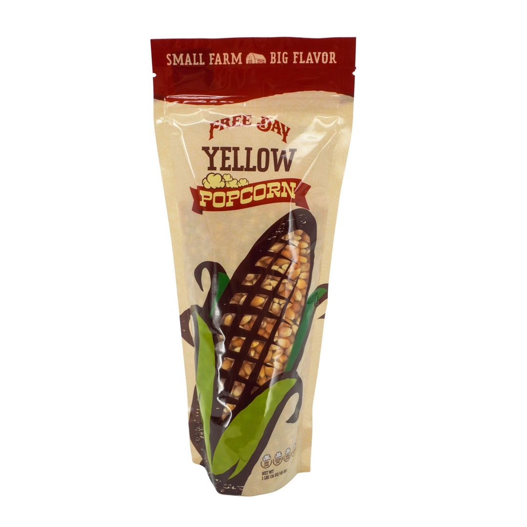 Package of Fife Jay Yellow Popcorn with corn illustration on a white background