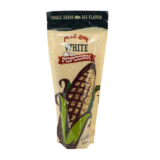 Package of Pale Day White Popcorn with corn illustration on a white background