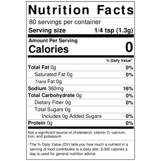 Nutrition Fact Label for Gary's Wow! Seasoning