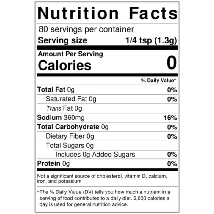 Nutrition Fact Label for Gary's Wow! Seasoning