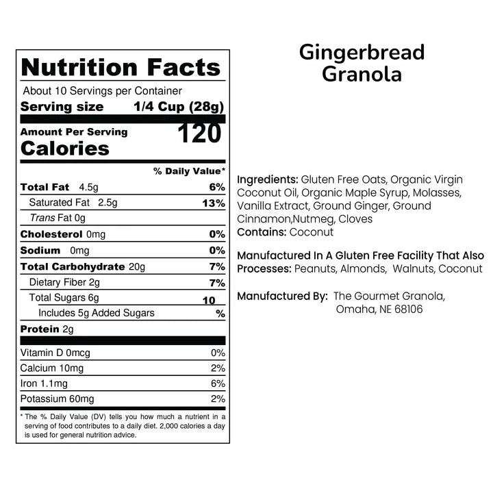 Gingerbread Granola | 12 oz. Resealable Bag | Holiday Flavor | Made in Omaha, NE | The Gourmet Granola