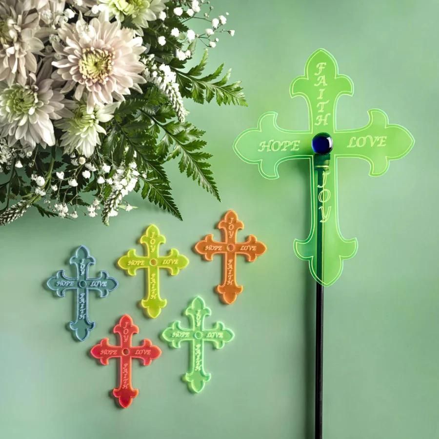 Examples of glowing crosses on a green background