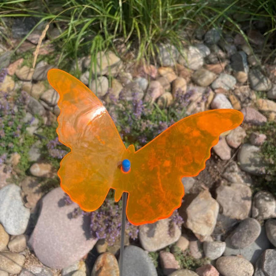 An orange glowing butterfly in rocks