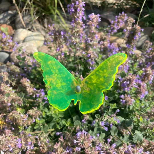 A yellow glowing butterfly in flowers