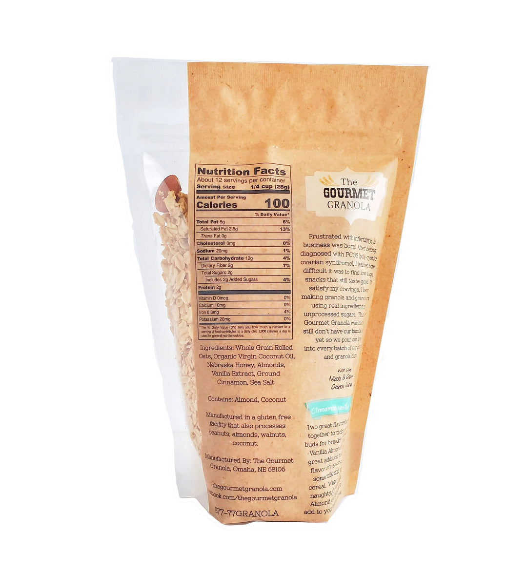 Cinnamon Vanilla Almond Granola | 12 oz. Bag | 3 Pack | Gluten, Dairy, & Soy Free | Made in Omaha, NE | The Gourmet Granola