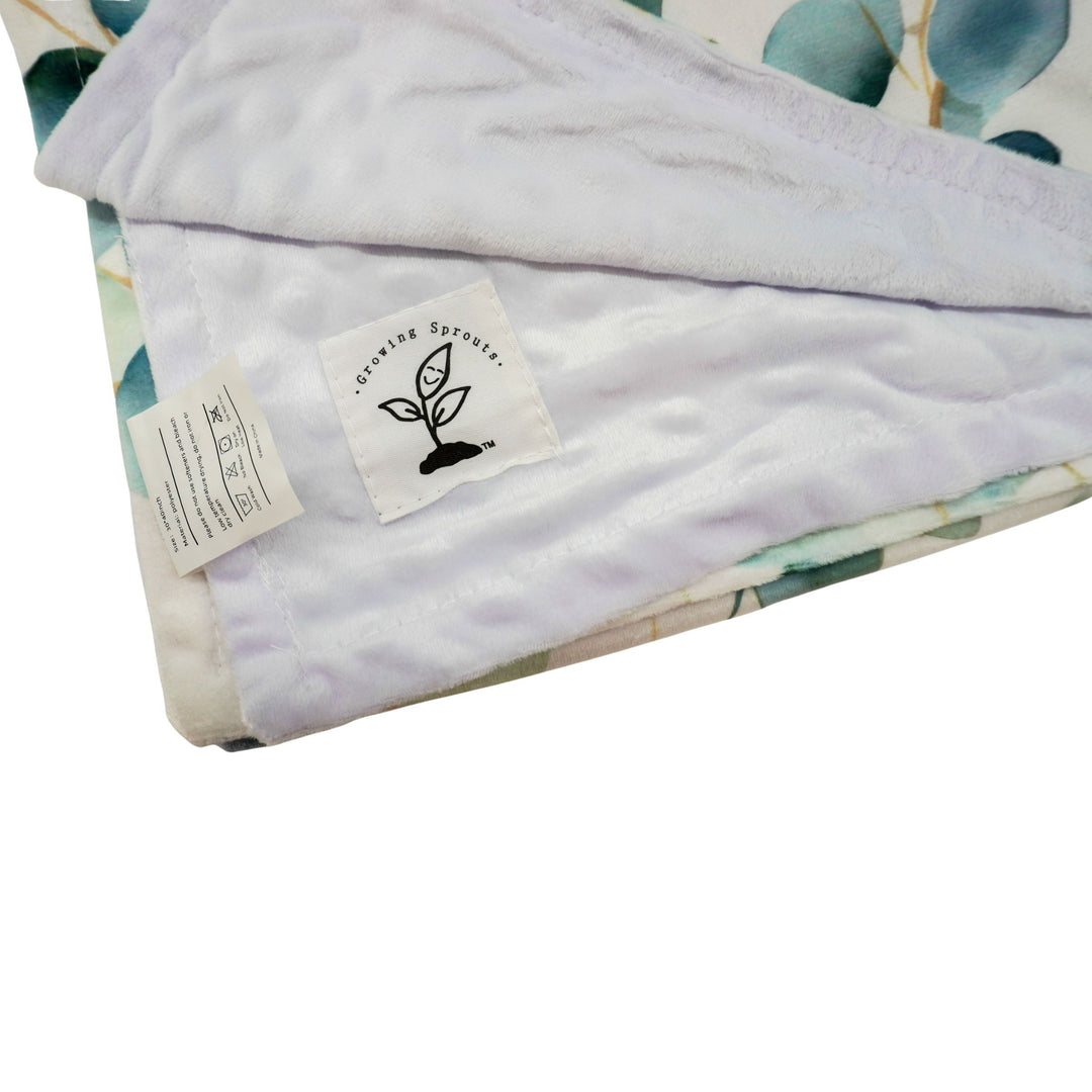 Folded towel with a label on a white background