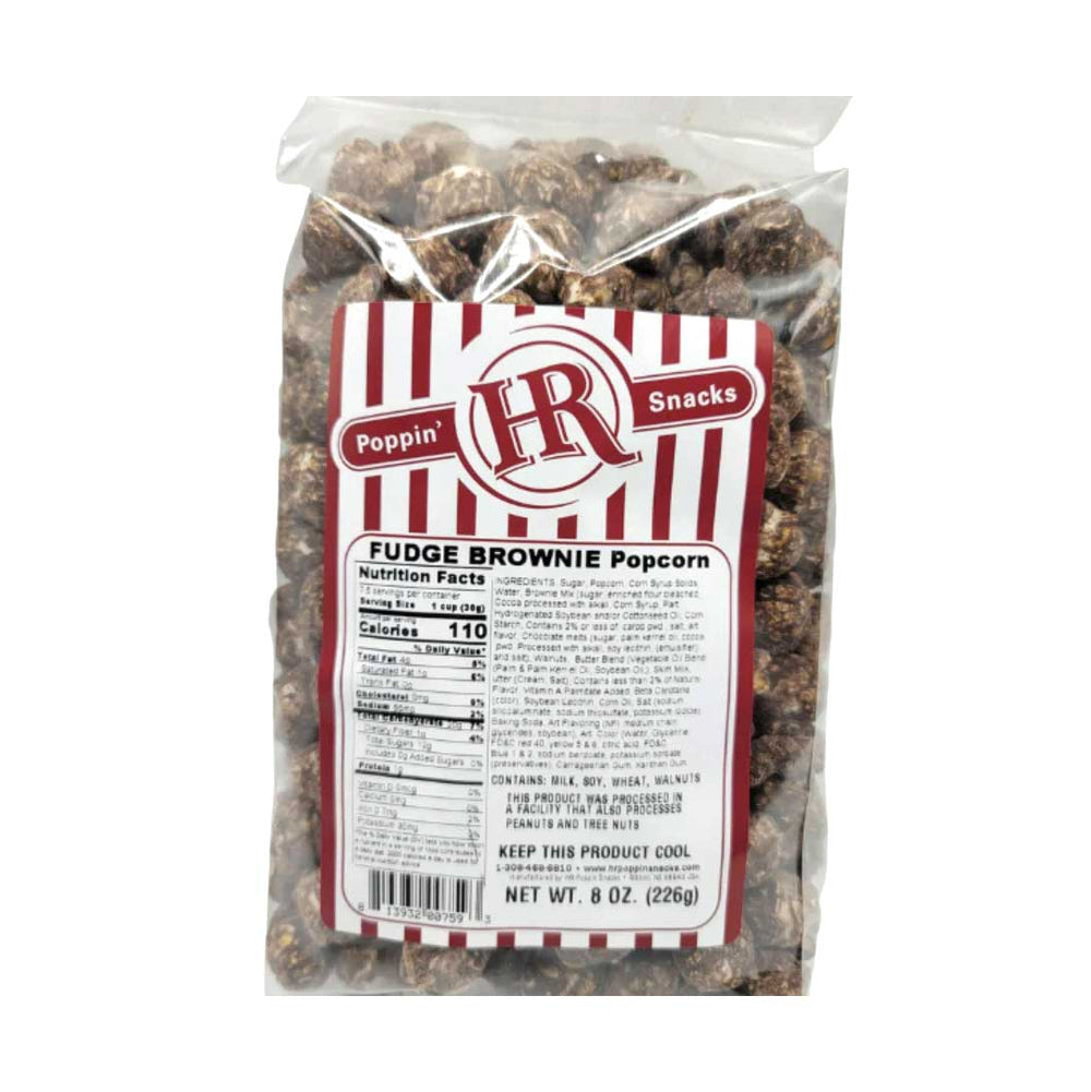 Fudge Brownie Popcorn | Pack of 3 | 8 oz. | Chocolate Coated Popcorn | Dusted With Brownie Batter | Made in Gibbon, NE | HR Poppin' Snacks