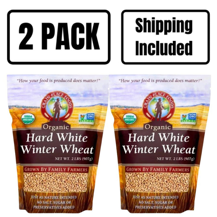 Two 2 Pound Bag Of Organic Hard White Winter Wheat On A White Background