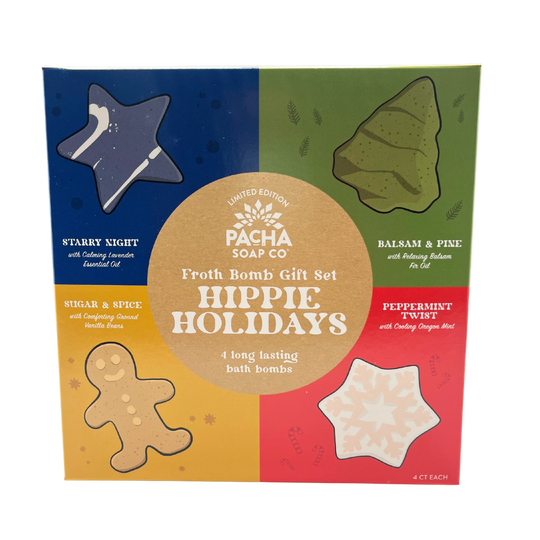 Bath Bomb Gift Set | Hippie Holidays | Stocking Stuffer | 4 Bath Bombs | Made in Hastings, NE | Pacha Soap Company