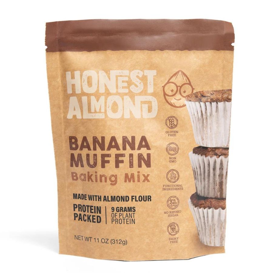 One 11 oz. Bag of Honest Almond Banana Muffin Baking Mix on a White Background