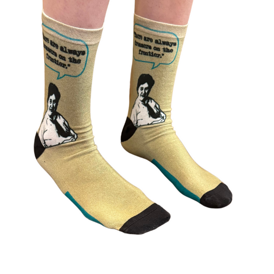 Mid-Rise Socks | Willa Cather Socks | Teal, Black, and Tan Socks | There are Always Dreamers on The Frontier Quote | Soft & Cozy Socks | The Willa Cather Foundation | Soft Comfortable Socks | One Size Fits Most