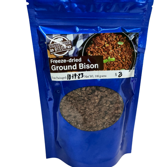 Freeze Dried Fully Cooked Ground Bison | Lightly Salted Ground Bison Burger | Replaces 1 Pound Meat | Packaged for Long Term Storage | Meat Rich in Nutrients | 100 grams