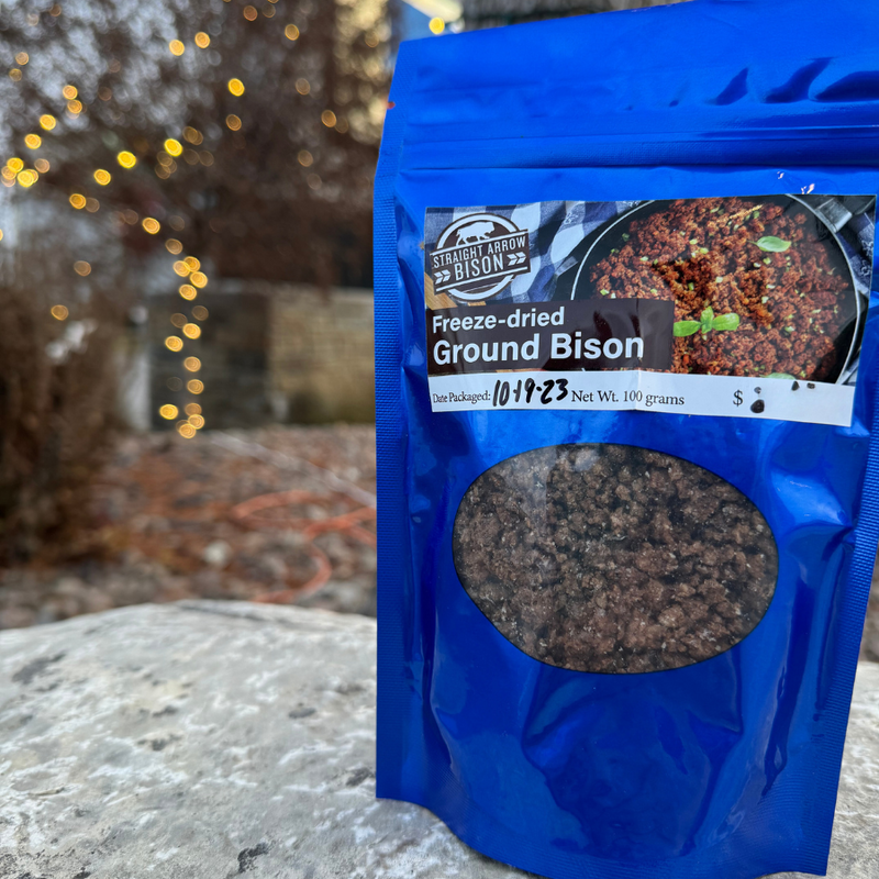 Freeze Dried Fully Cooked Ground Bison | Lightly Salted Ground Bison Burger | Replaces 1 Pound Meat | Packaged for Long Term Storage | Meat Rich in Nutrients | 100 grams