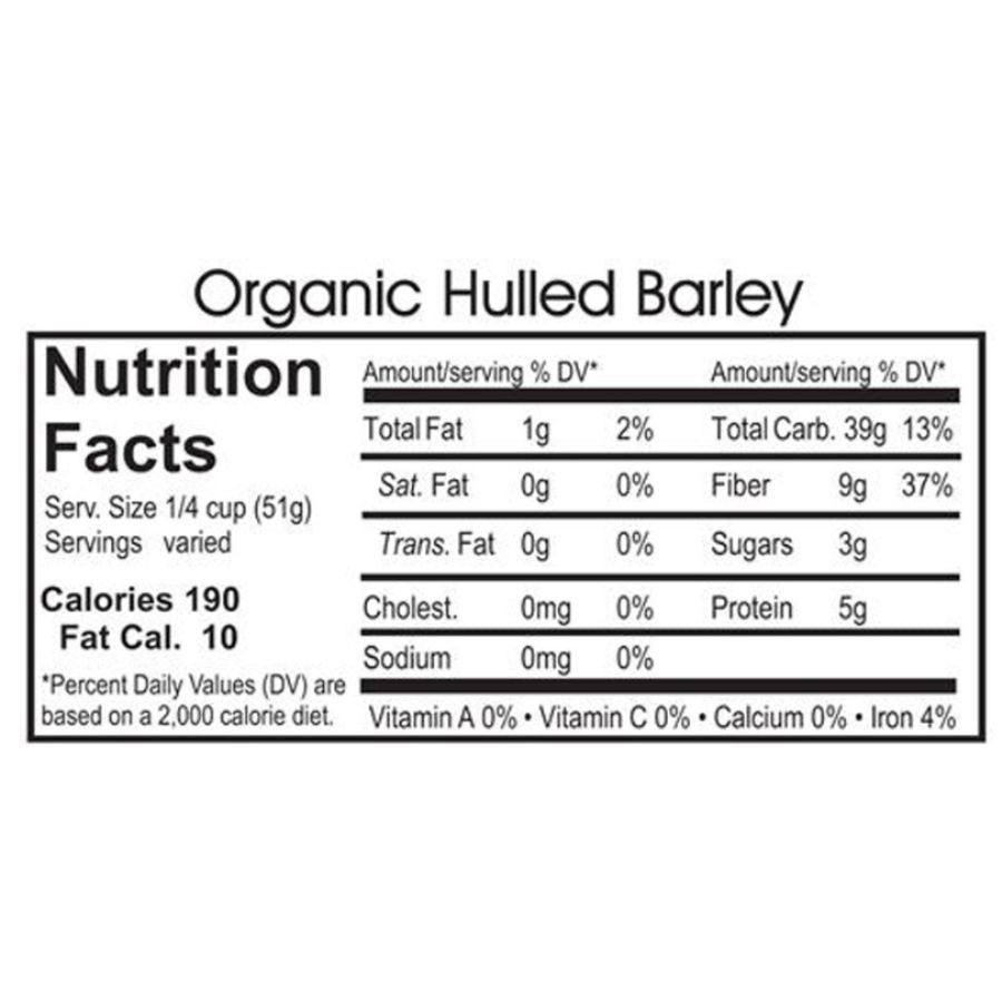 Nutrition Label For Organic Hulled Barley