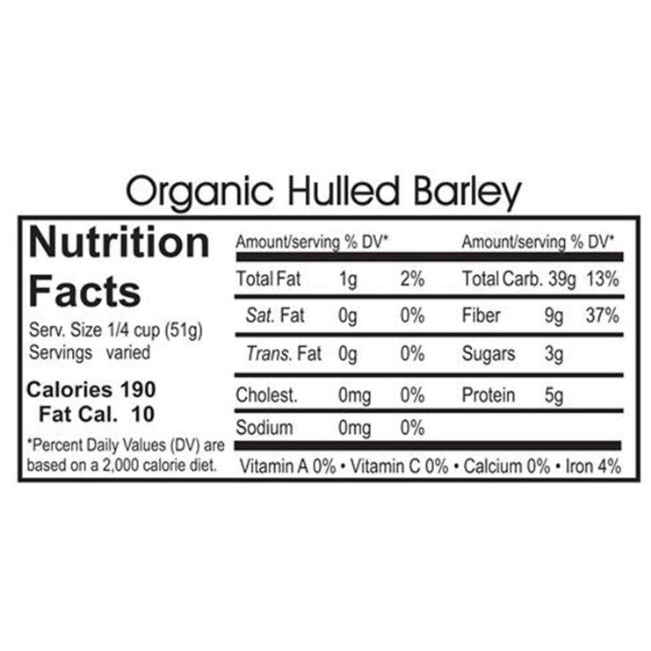 Nutrition Label For Organic Hulled Barley