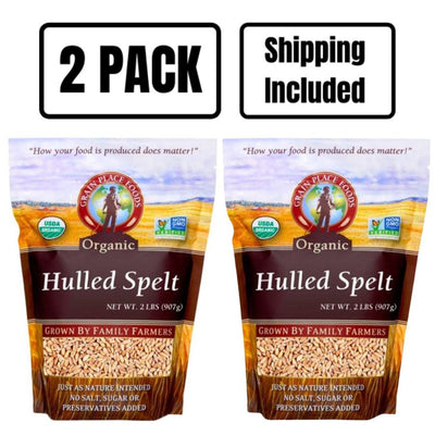 Two 2 Pound Bags Of Organic Hulled Spelt On A White Background