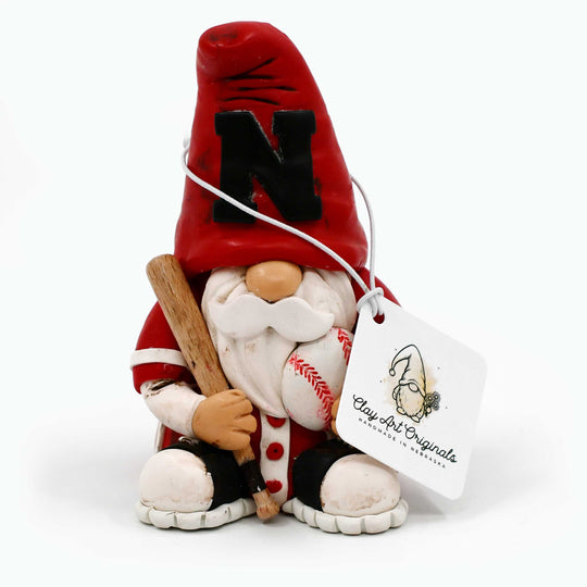 Husker Baseball Gnome Figurine | Clay Art Originals