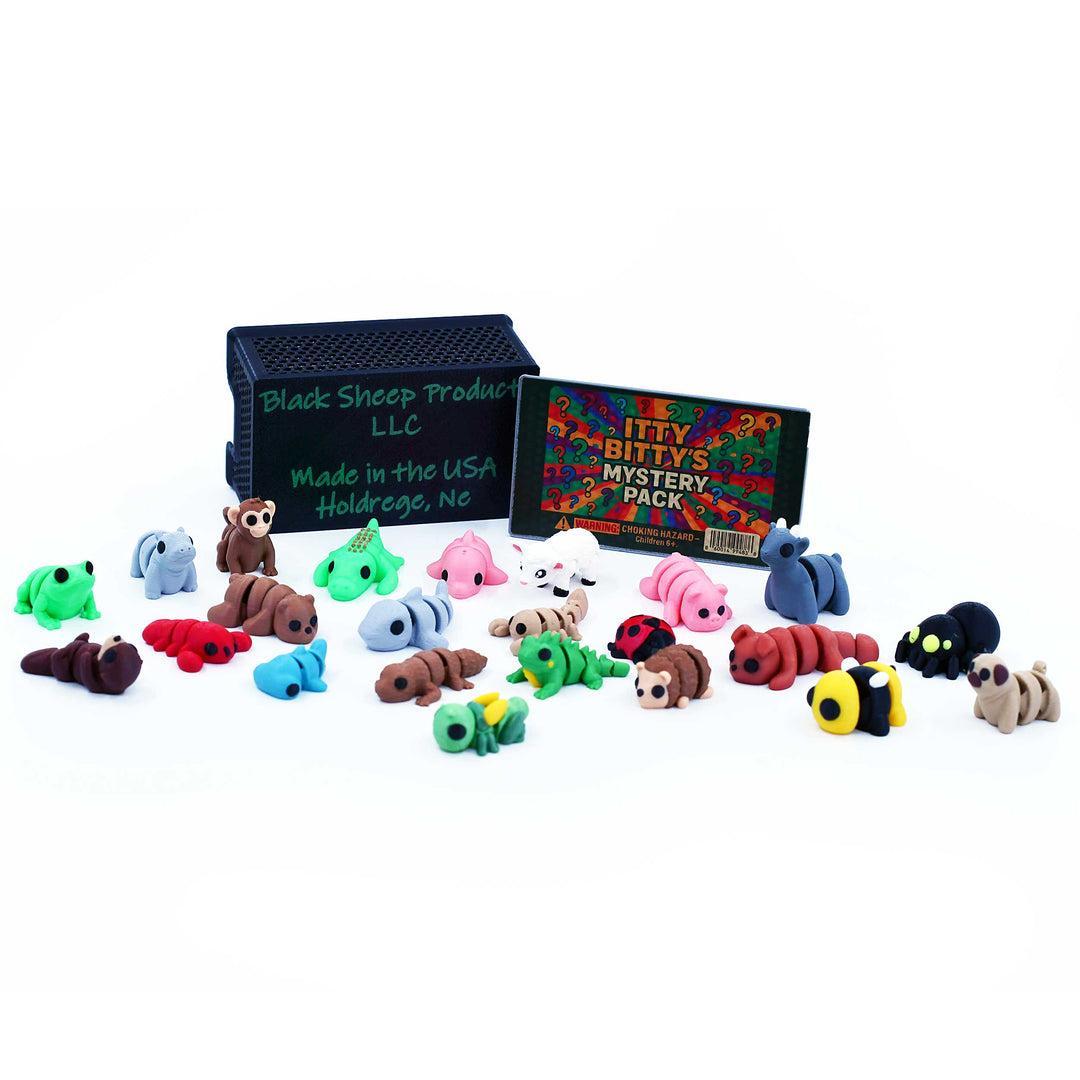 Itty Bitty's Mystery Pack | Case of 10 3D Printed Random Itty Bitty Figurines | Black Sheep Productions LLC